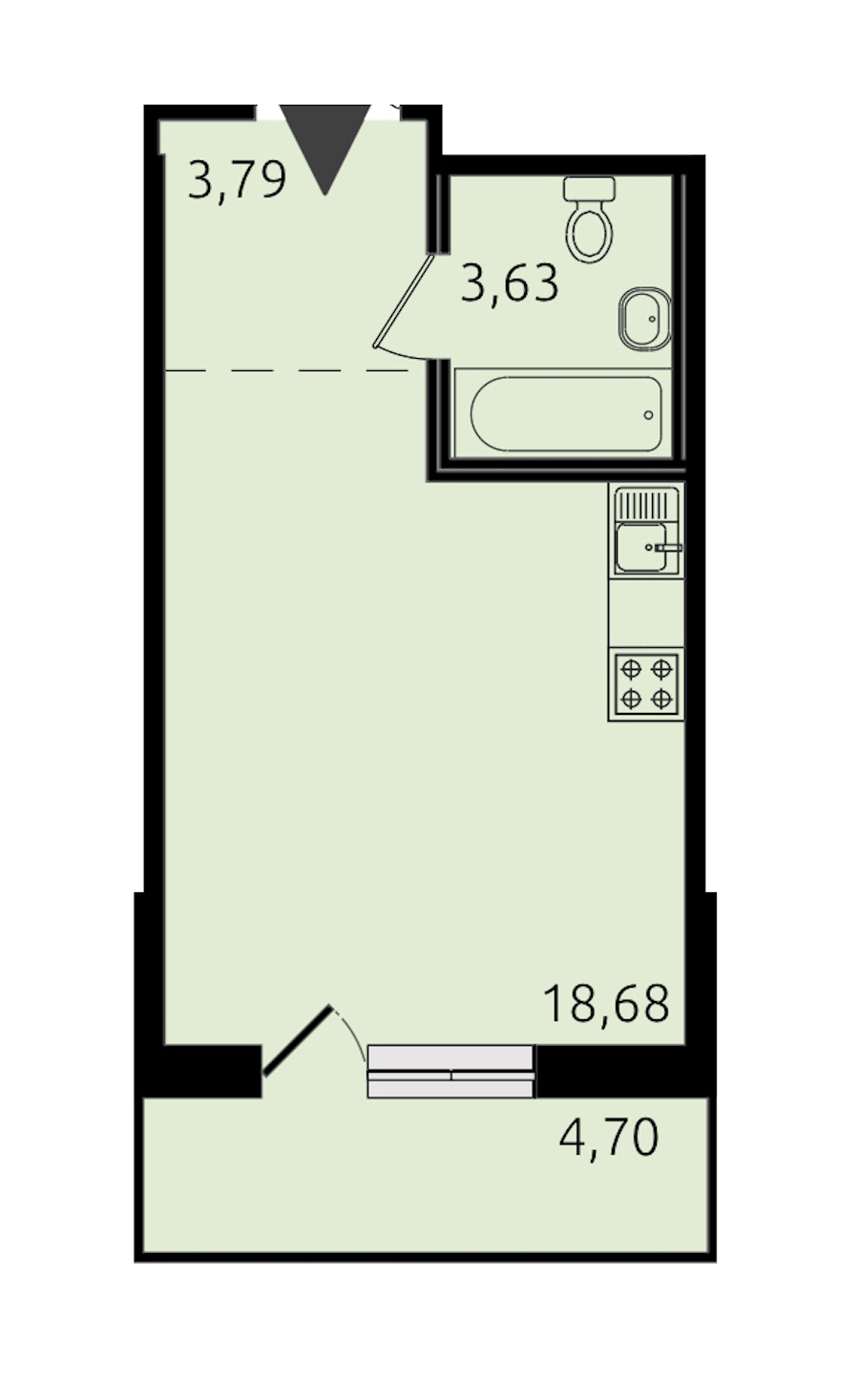 Квартира студия 26.64 м², 7/19 эт., ЖК «Новые горизонты 2»